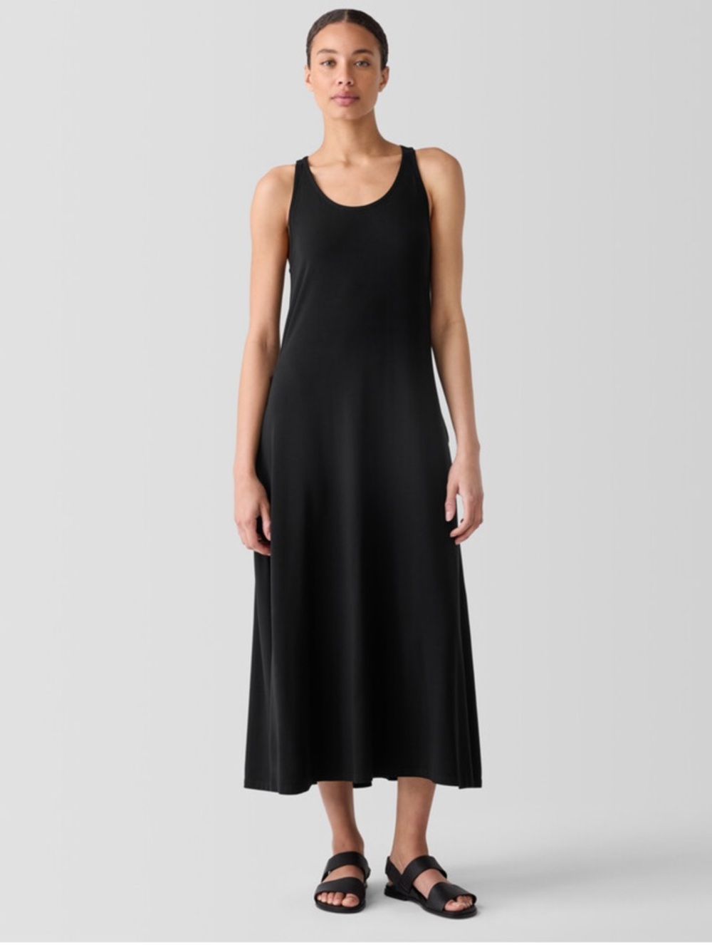 Eileen Fisher Black Tank Midi Dress Viscose/Spandex Size Large
